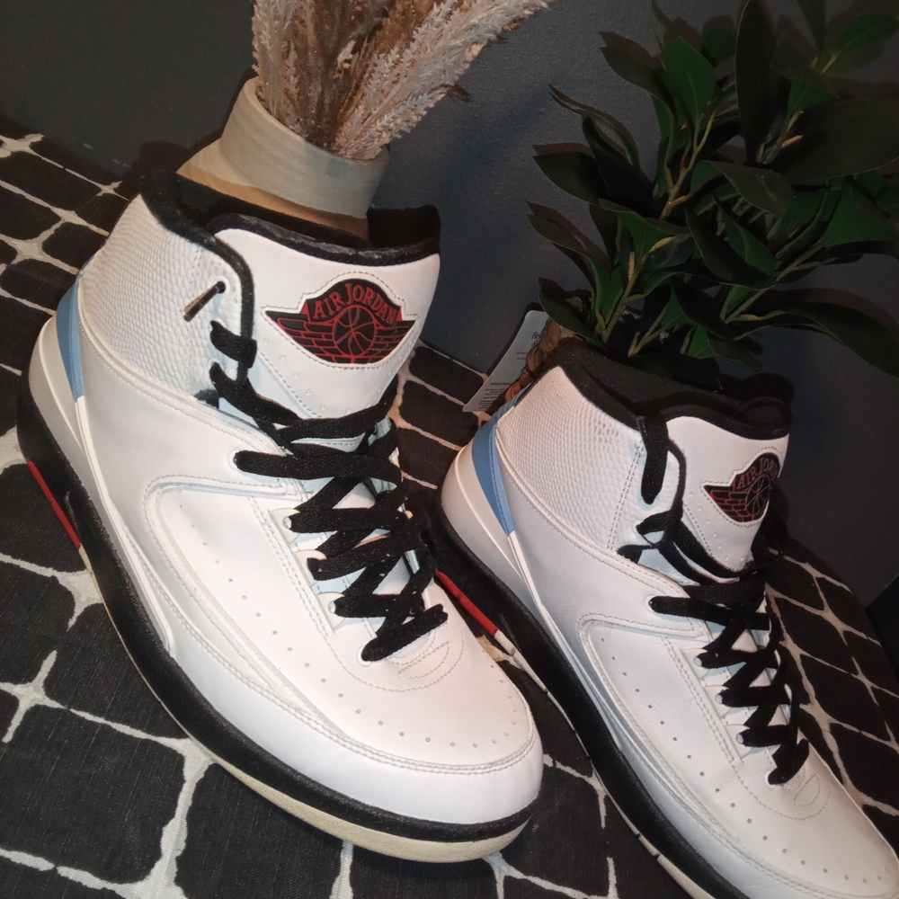 Jordan Men's White and Black Sneakers with Red Accents
